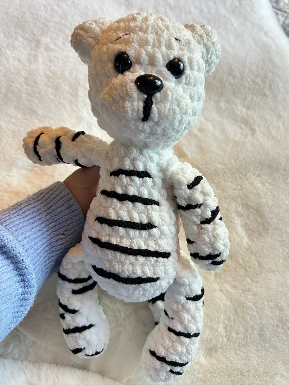Handmade Crochet White Tiger Plush Black Stripe Stuffed Animal
